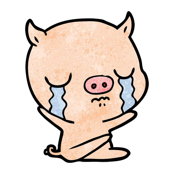 Dessin Animé Assis Porc Pleurer — Image vectorielle