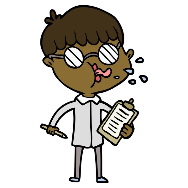 Niño Dibujos Animados Con Gafas Con Clip Board — Vector de stock