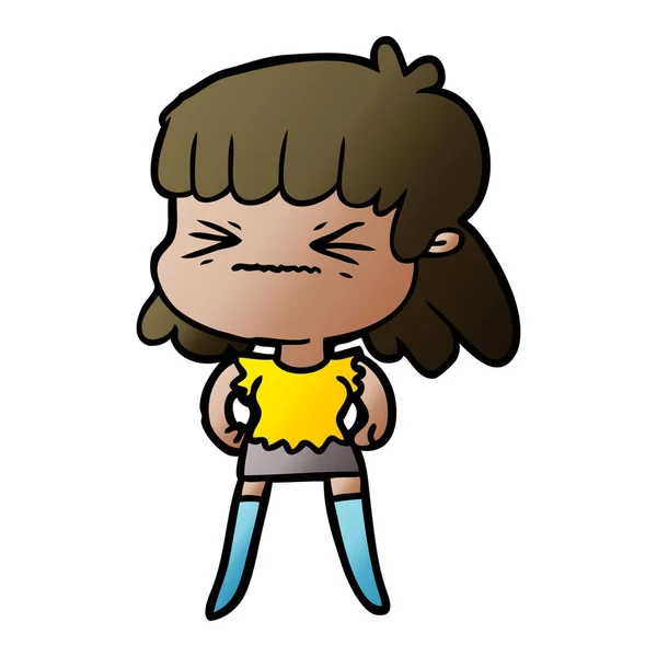 Vector Illustration Cartoon Angry Girl — Stock Vector