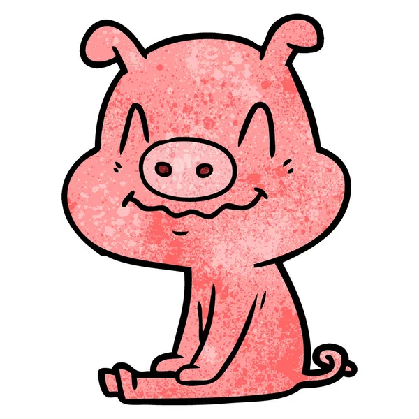 Nervöses Zeichentrickschwein Sitzt — Stockvektor