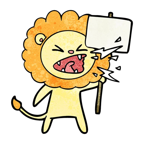 Bande Dessinée Rugissant Lion Manifestant — Image vectorielle