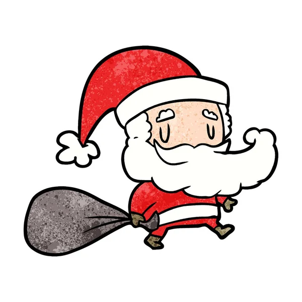 Cartoon Santa Claus Uitvoering Zak Met Cadeautjes — Stockvector