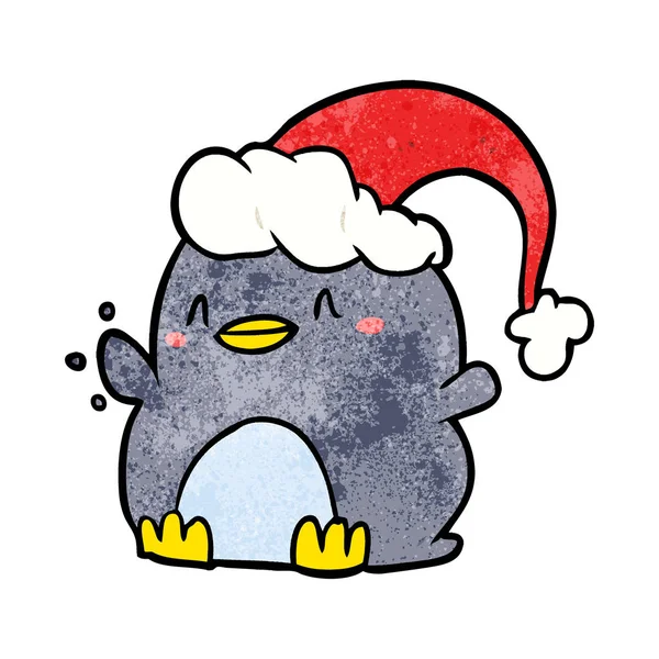 Pinguim Dos Desenhos Animados Usando Chapéu Natal —  Vetores de Stock