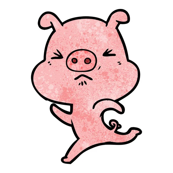 Desenho Animado Irritado Porco Correndo —  Vetores de Stock