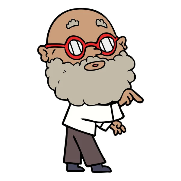 Desenho Animado Curioso Homem Com Barba Óculos — Vetor de Stock