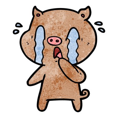 domuz karikatür ağlama vektör çizim