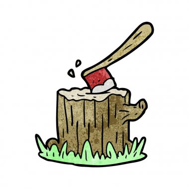 çizgi film balta ağaç kütüğü içinde sıkışmış