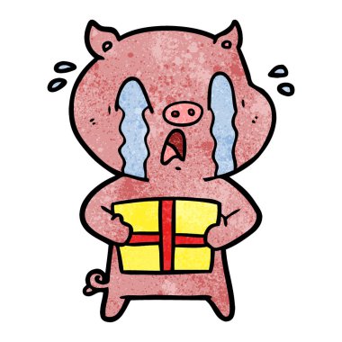 domuz karikatür ağlama vektör çizim