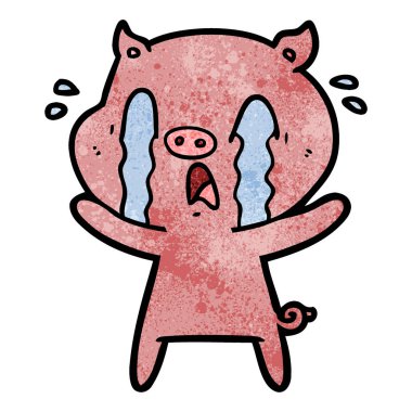 domuz karikatür ağlama vektör çizim