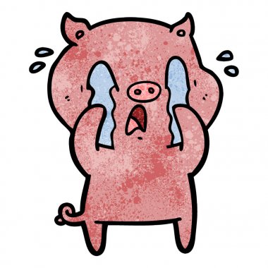 domuz karikatür ağlama vektör çizim
