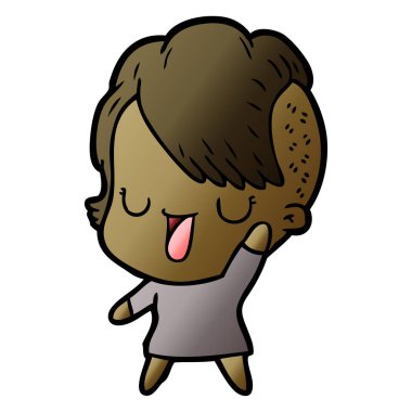 sevimli çizgi kız hippi saç kesimi ile