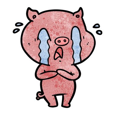 domuz karikatür ağlama vektör çizim