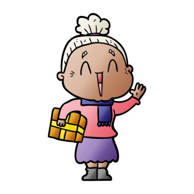 karikatür mutlu yaşlı kadın