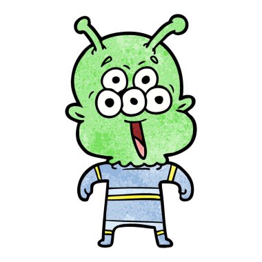 mutlu çizgi film uzaylı vektör çizim