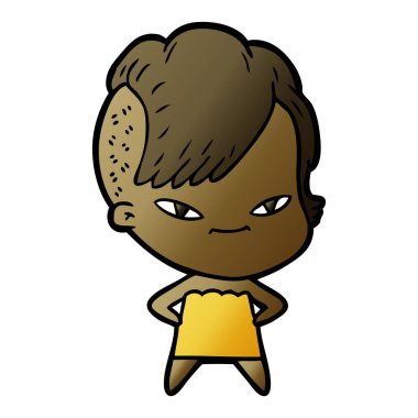 sevimli çizgi kız hippi saç kesimi ile