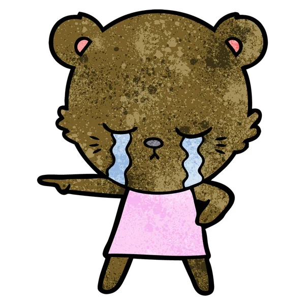 Llanto Oso Dibujos Animados Vestido Señalando — Vector de stock