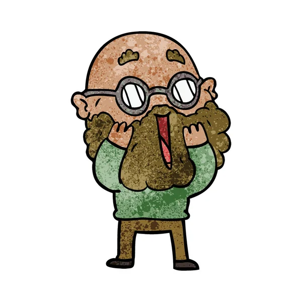 Hombre Dibujos Animados Asombrado Con Barba — Vector de stock