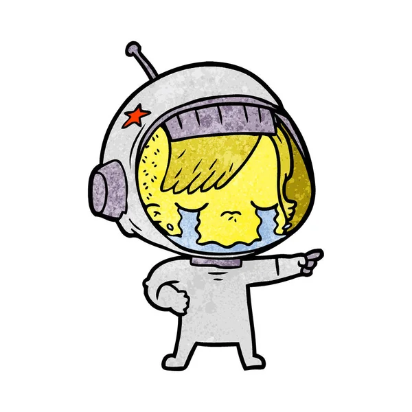 Cartone Animato Piangendo Ragazza Astronauta — Vettoriale Stock