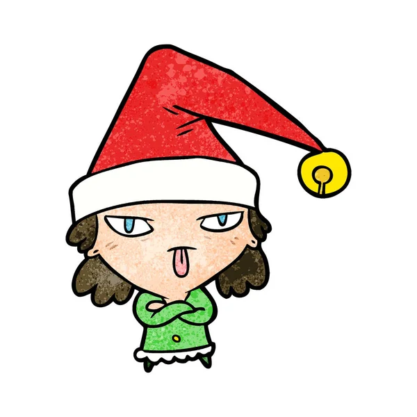 Cartoon Mädchen Mit Weihnachtsmütze — Stockvektor