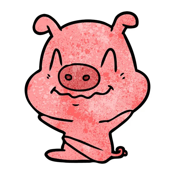 Nerveux Dessin Animé Porc Assis — Image vectorielle