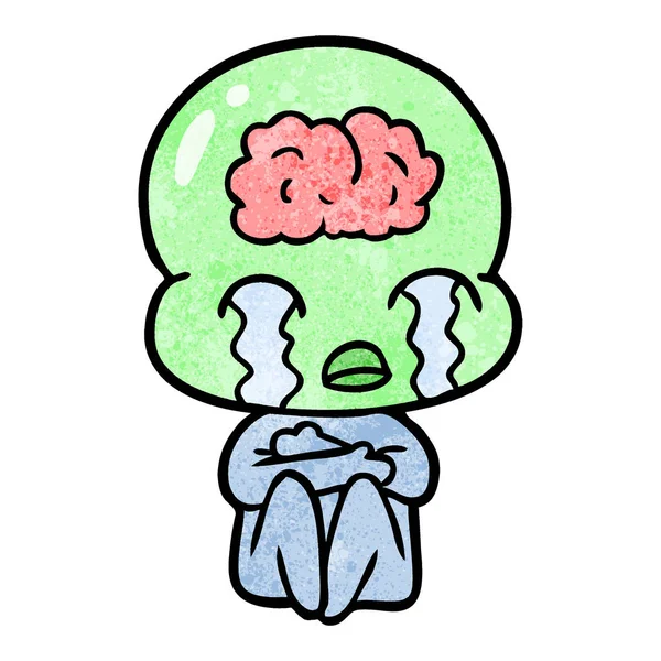 Desenho Animado Grande Cérebro Alienígena Chorando —  Vetores de Stock