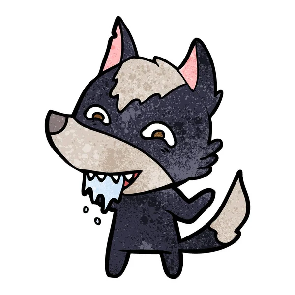 Vector Ilustración Dibujos Animados Lobo Hambriento — Vector de stock