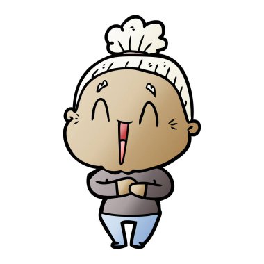 karikatür mutlu yaşlı kadın