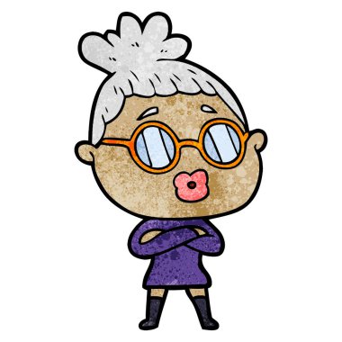 Çizgi filmdeki gözlüklü kadın.