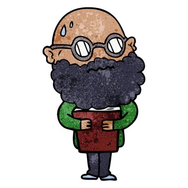 Sakal ve gözlük endişeli adam çizgi film