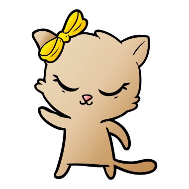 Sevimli çizgi kedi yay ile