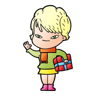 vektör çizim karikatür mutlu kadın