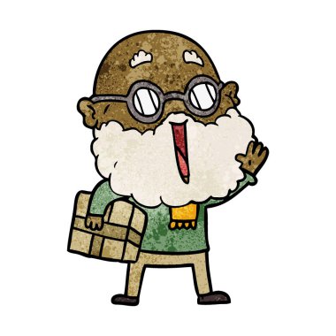 çizgi film neşeli adam sakal ve kol altında parsel