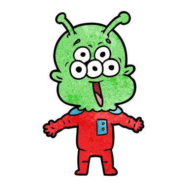 mutlu çizgi film uzaylı vektör çizim