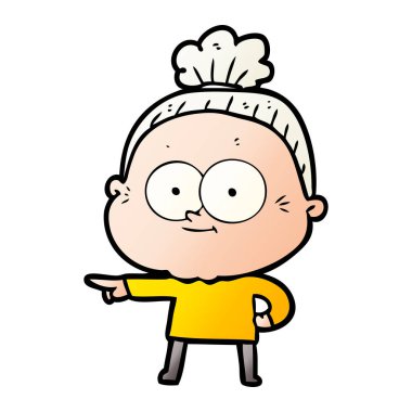 karikatür mutlu yaşlı kadın