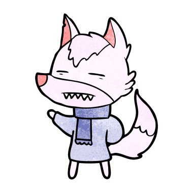 çizgi film kurt kış giysileri içinde