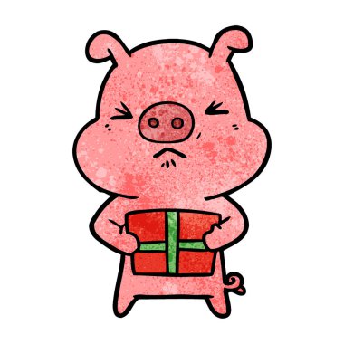 Noel hediyesi ile karikatür kızgın domuz