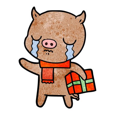 domuz üzerinde Noel hediyesi ağlıyor çizgi film