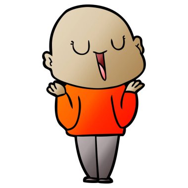 mutlu karikatür kel adam omuzlarında shrugging