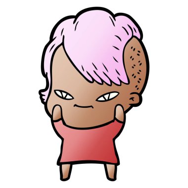 sevimli çizgi kız hippi saç kesimi ile