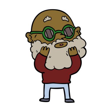 çizgi film meraklı adam sakal ve güneş gözlüğü