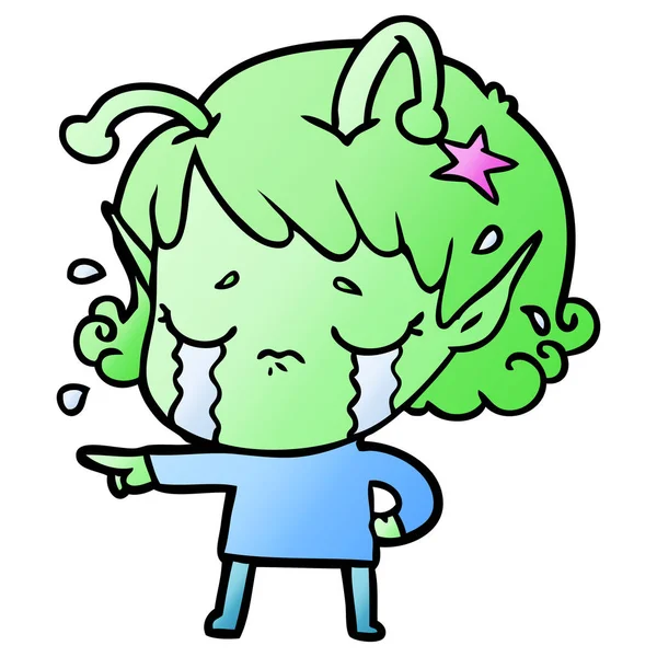 Cartoon Crying Alien Girl — Stock Vector