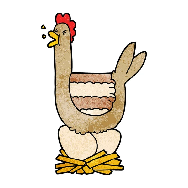 Yuva Üzerinde Oturan Karikatür Tavuk — Stok Vektör