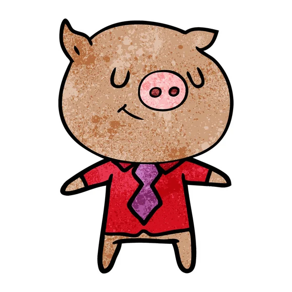 Heureux Dessin Animé Cochon Intelligent — Image vectorielle