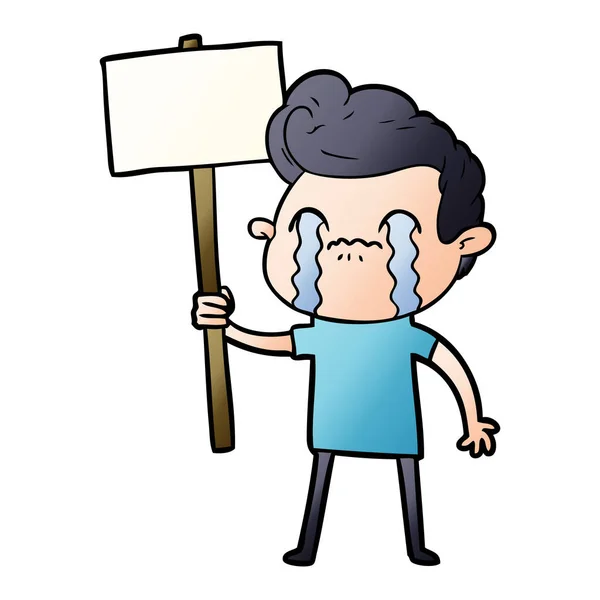Cartoon Man Crying Holding Sign — Stock Vector