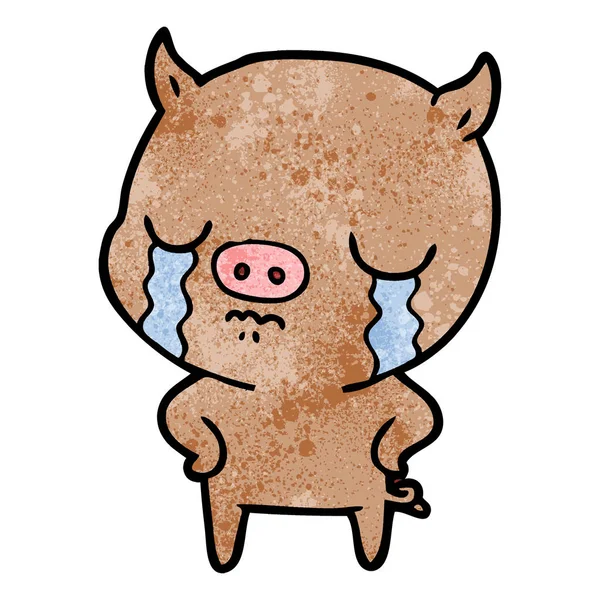 Dessin Animé Cochon Pleurer Avec Les Mains Sur Les Hanches — Image vectorielle