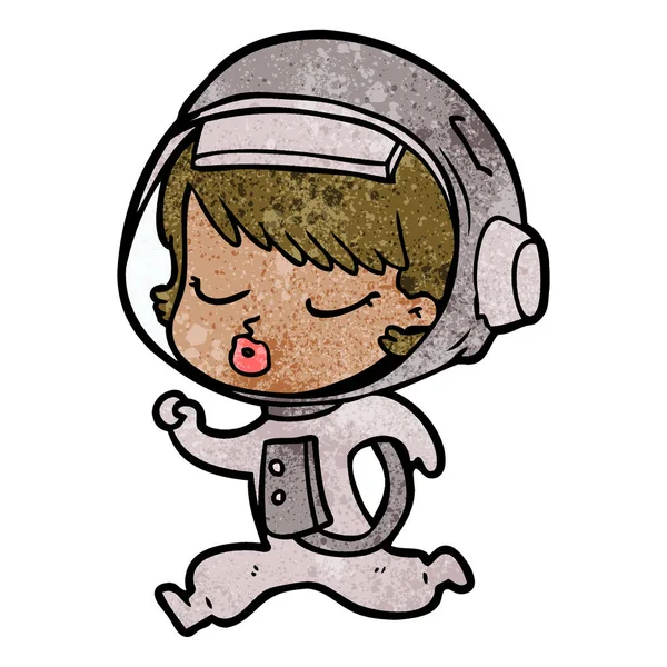 Dibujos Animados Chica Astronauta Bastante Corriendo — Vector de stock
