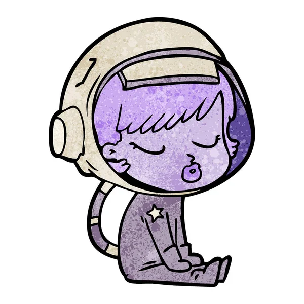 Desenho Animado Bonito Astronauta Menina Sentada Esperando —  Vetores de Stock