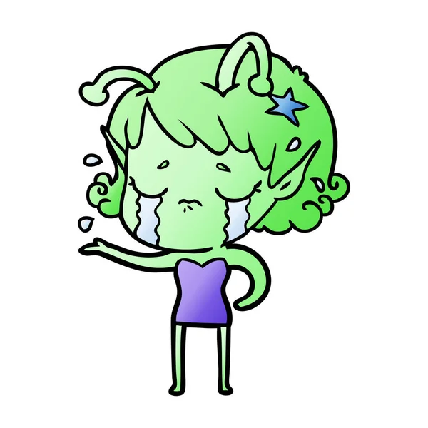 Desenho Animado Chorando Menina Alienígena —  Vetores de Stock