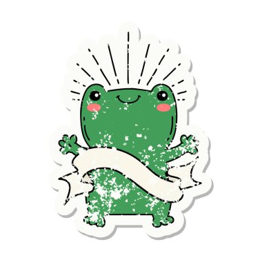 Dövme stili eski bir çıkartma. Mutlu kurbağa.