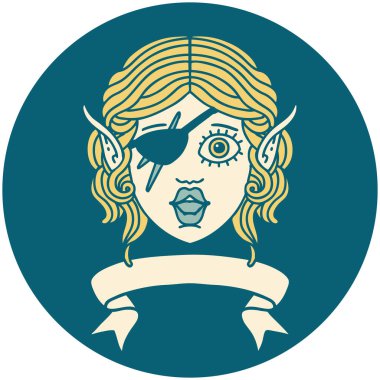 Retro Dövme Tarzı Elf karakter yüzü pankartıyla